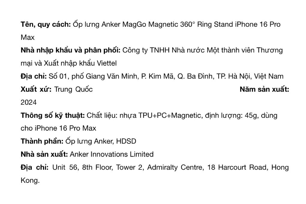Ốp lưng iPhone 16 Pro Max MagGo Magnetic 360° Nhựa cứng viền dẻo Anker Ring Stand B2B_A90H1 Màu Trắng