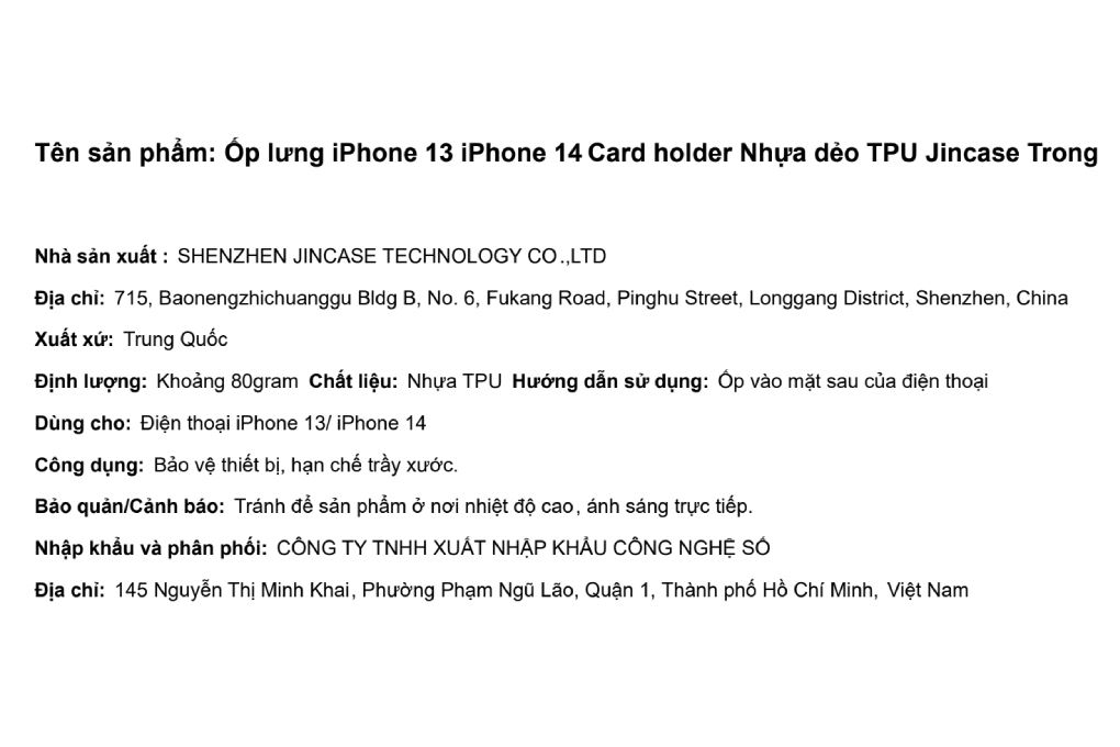 Ốp lưng iPhone 13/iPhone 14 Nhựa dẻo TPU Jincase JK1171 Màu Trắng