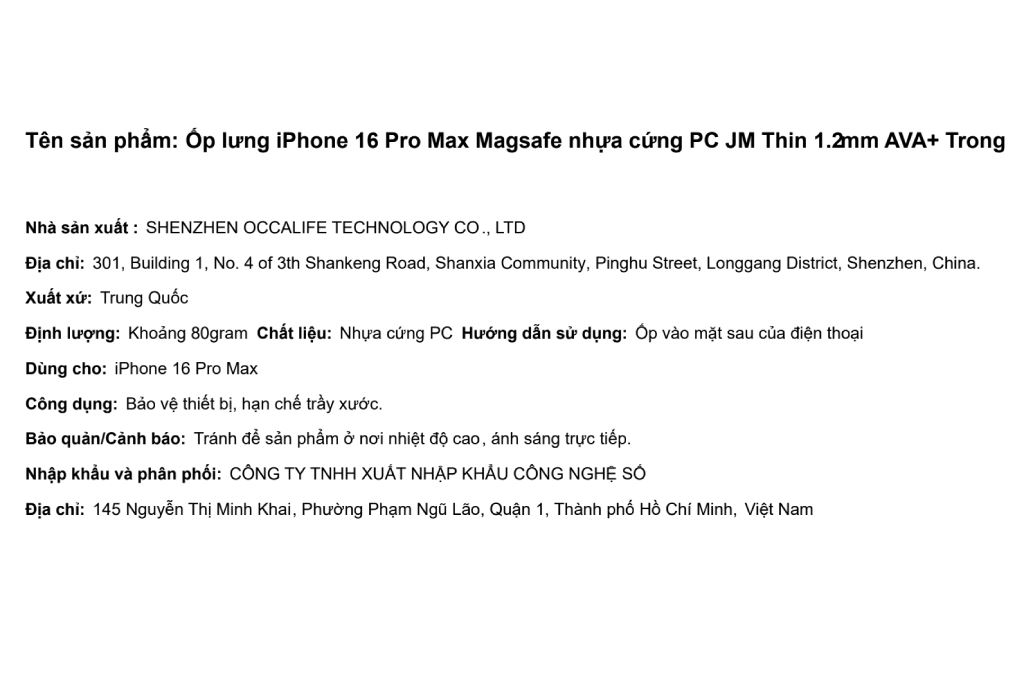 Ốp lưng MagSafe iPhone 16 Pro Max nhựa cứng PC AVA+ JM Thin 1.2mm Màu Trắng