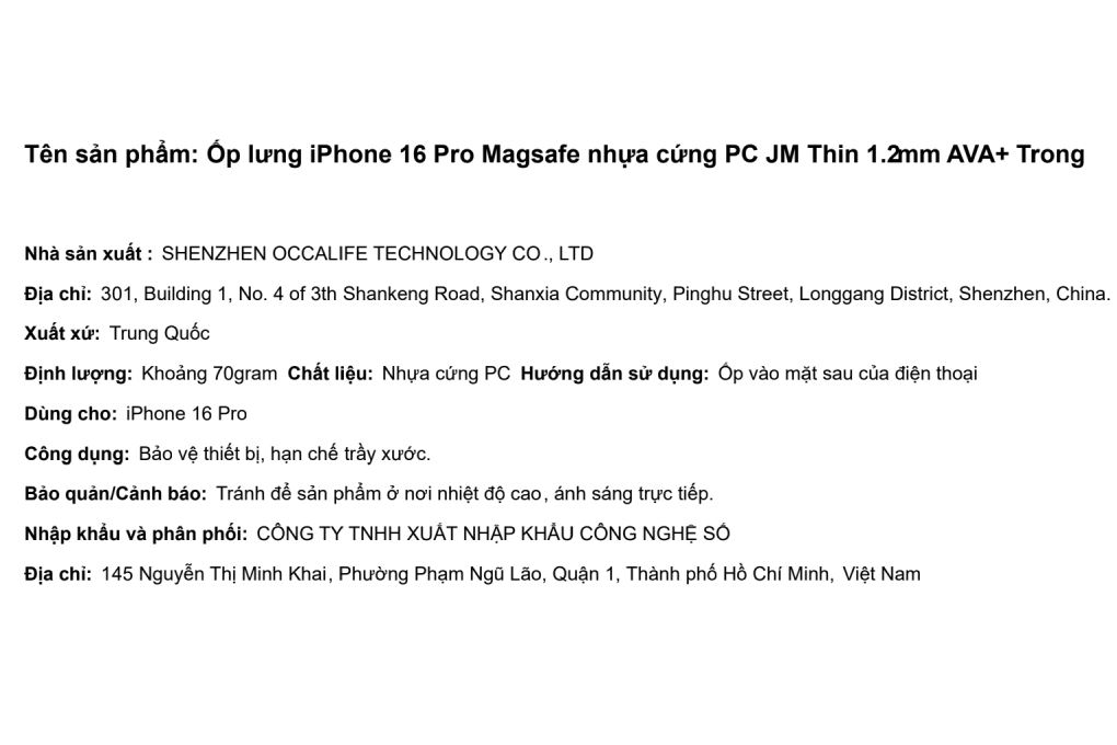 Ốp lưng MagSafe iPhone 16 Pro nhựa cứng PC AVA+ JM Thin 1.2mm Màu Trắng