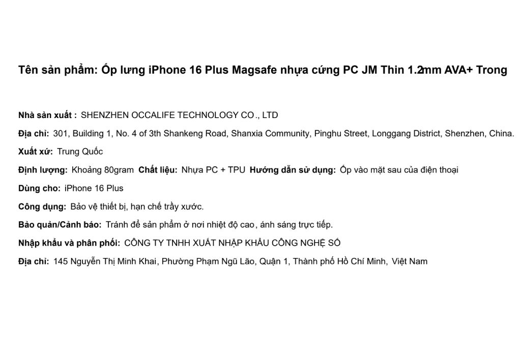 Ốp lưng MagSafe iPhone 16 Plus nhựa cứng PC AVA+ JM Thin 1.2mm Màu Trắng