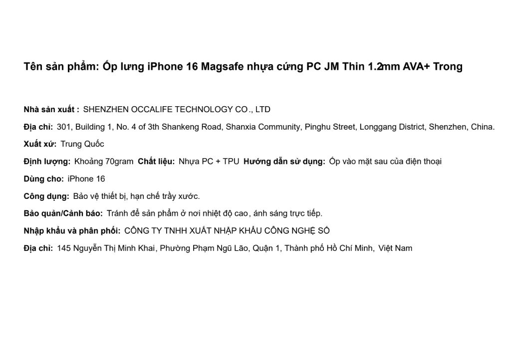 Ốp lưng MagSafe iPhone 16 nhựa cứng PC AVA+ JM Thin 1.2mm Màu Trắng