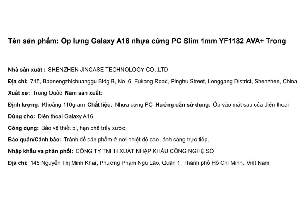 Ốp lưng Galaxy A16 nhựa cứng PC AVA+ Slim 1mm YF1182 Màu Trắng