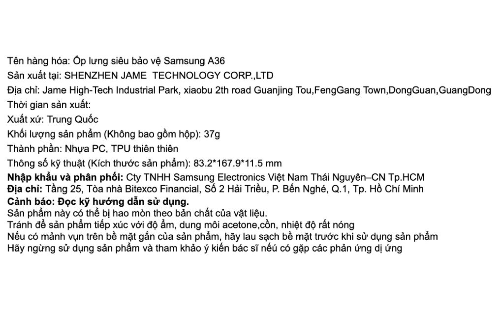 Ốp lưng Galaxy A36 PC TPU Samsung Chính hãng Màu Đen