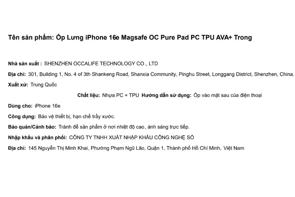 Ốp lưng MagSafe iPhone 17e/iPhone 16e PC TPU AVA+ OC Pure Pad Màu Trắng
