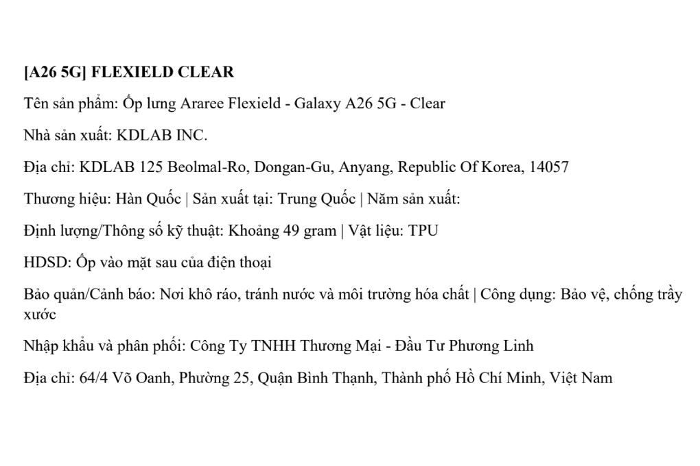 Ốp lưng Galaxy A26 TPU ARAREE FLEXIELD Màu Trắng