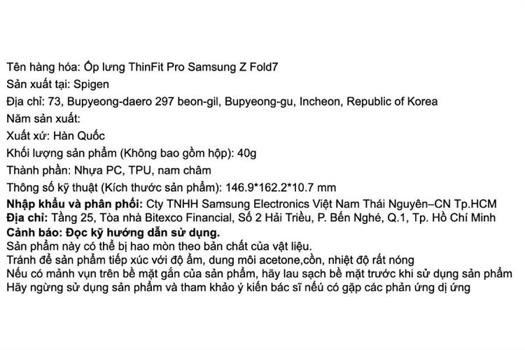 Ốp Lưng Galaxy Z Fold7 PC TPU SAMSUNG x SPIGEN Magnet ThinFit Pro Chính hãng Màu Đen