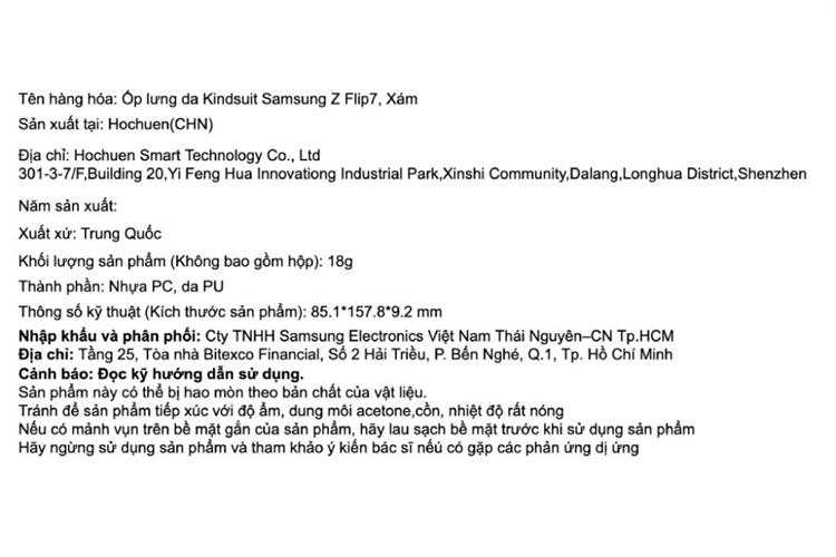 Ốp Lưng Galaxy Z Flip7 PC PU SAMSUNG Kindsuit Chính hãng Màu Xám