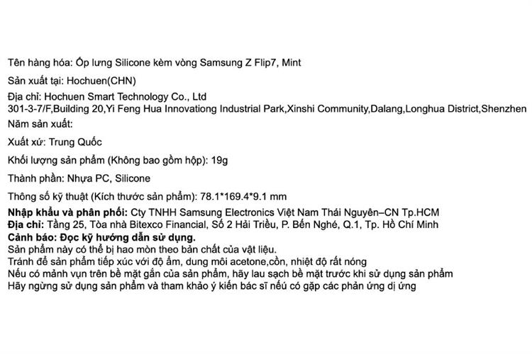 Ốp lưng Galaxy Z Flip7 kèm vòng Silicone PC SAMSUNG Chính hãng Màu Xanh mint