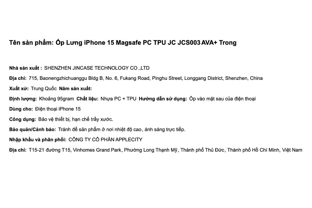 Ốp Lưng iPhone 15 MagSafe PC TPU AVA+ JC JCS003 Màu Trắng