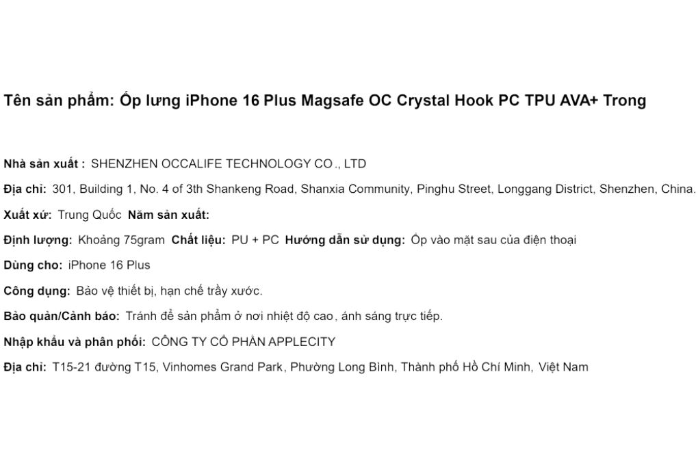 Ốp lưng MagSafe iPhone 16 Plus PC TPU AVA+ OC Crystal Hook Màu Trắng