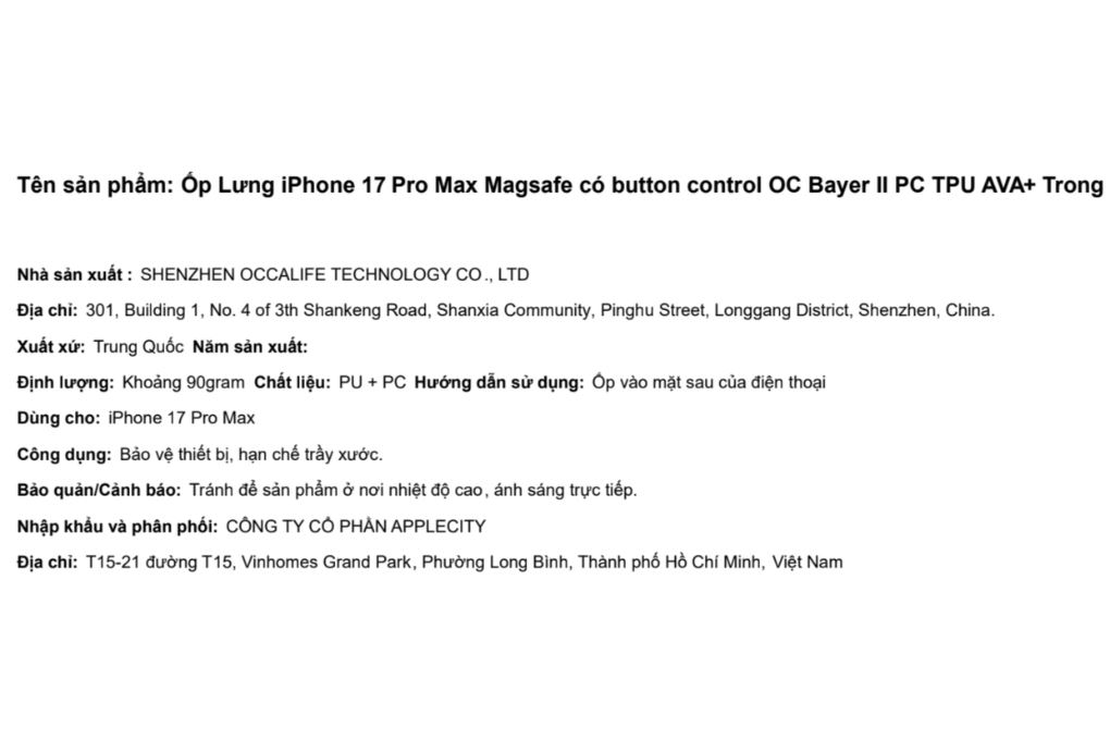 Ốp lưng MagSafe iPhone 17 Pro Max PC TPU AVA+ OC Bayer II Màu Trắng
