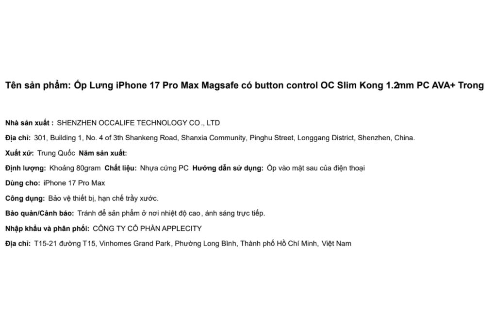 Ốp lưng MagSafe iPhone 17 Pro Max PC  AVA+ 1.2mm OC Slim Kong Màu Trắng