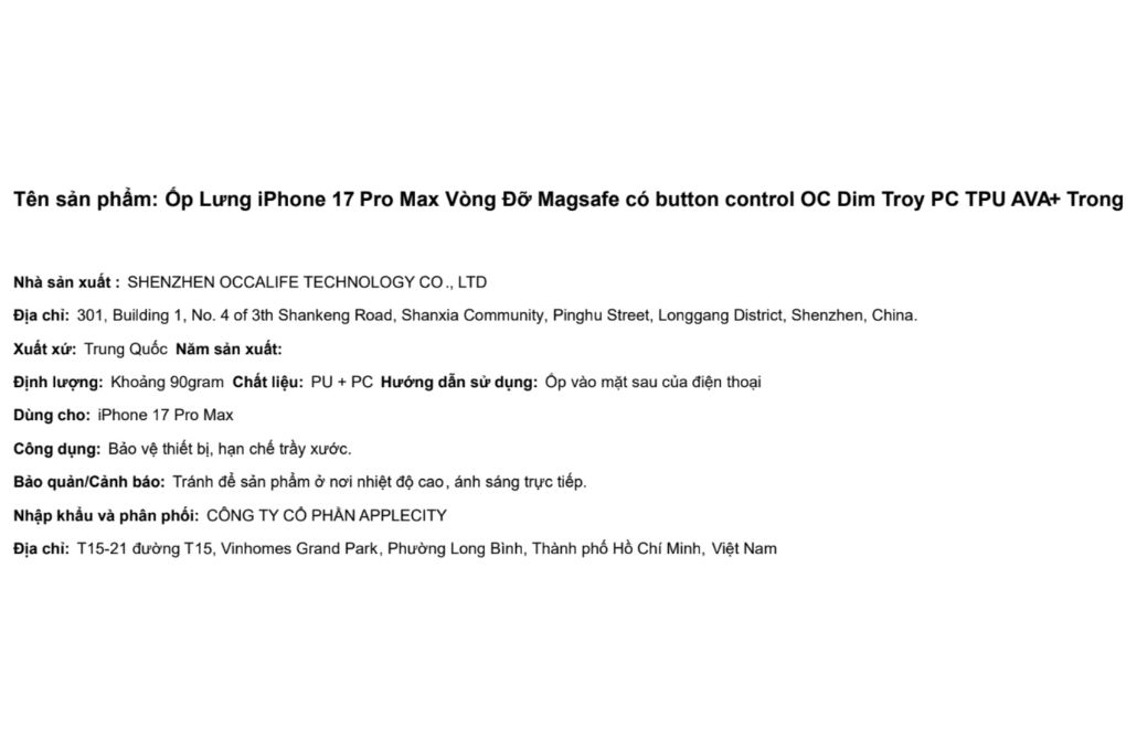 Ốp lưng MagSafe iPhone 17 Pro Max PC TPU AVA+ OC Dim Troy Màu Trắng