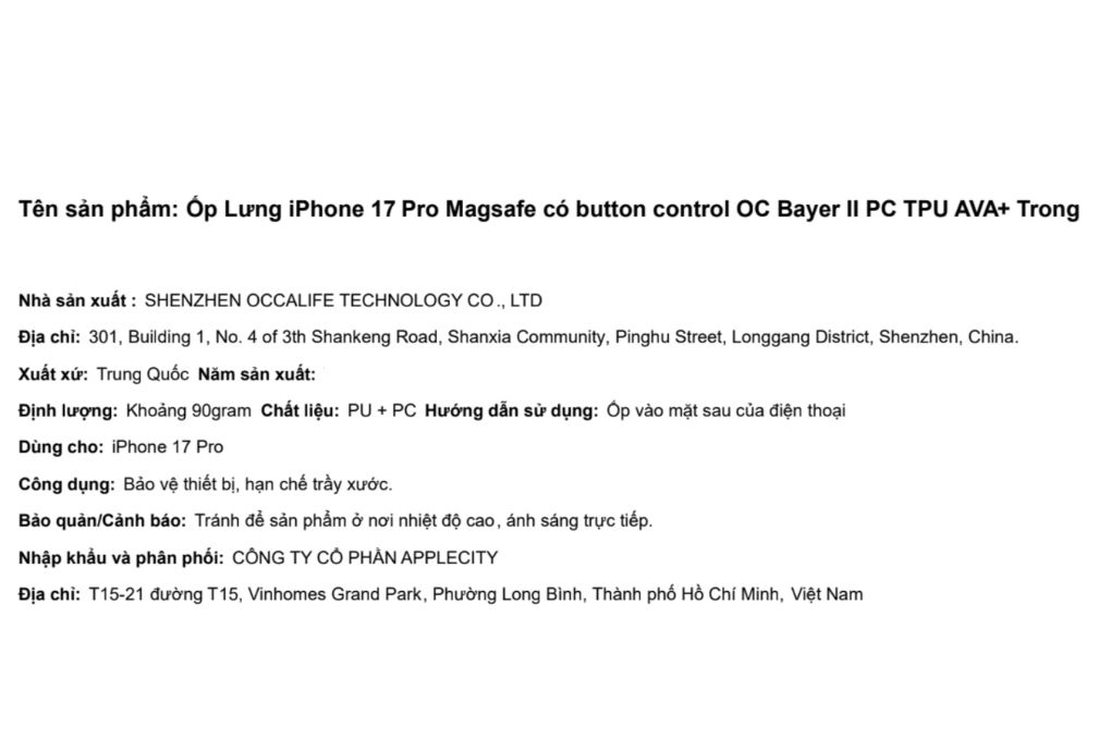 Ốp lưng MagSafe iPhone 17 Pro PC TPU AVA+ OC Bayer II Màu Trắng