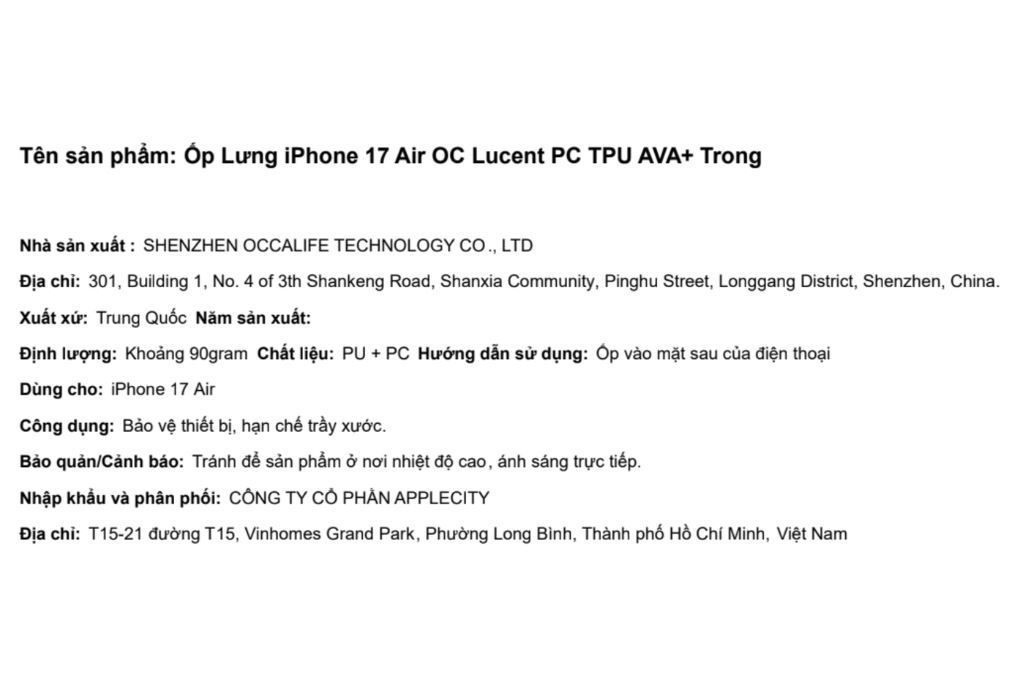 Ốp lưng iPhone Air PC TPU AVA+ OC Lucent Màu Trắng