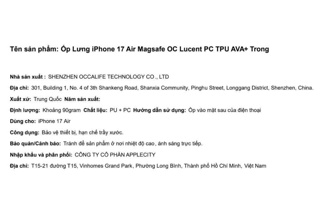 Ốp lưng MagSafe iPhone Air PC TPU AVA+ OC Lucent Màu Trắng