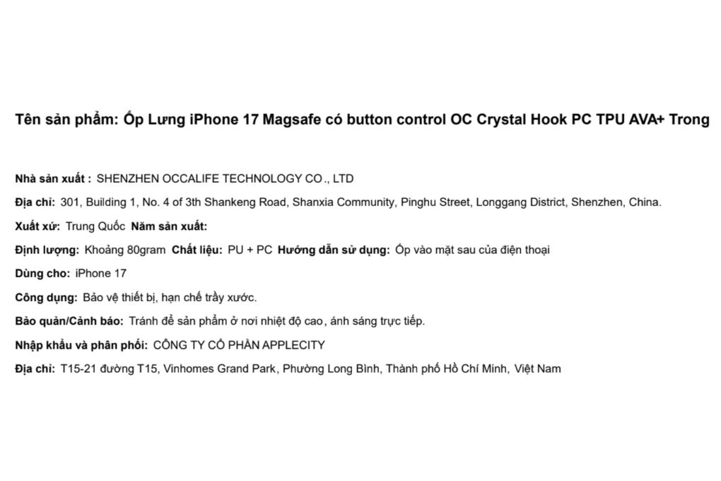 Ốp lưng MagSafe iPhone 17 PC TPU AVA+ OC Crystal Hook Màu Trắng