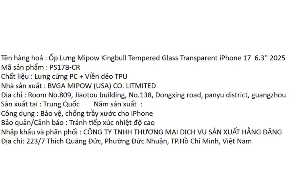 Ốp lưng iPhone 17 PC TPU MIPOW Tempered Glass PS17B-CR Màu Trắng