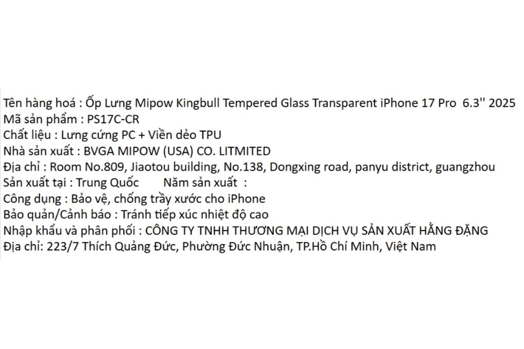 Ốp lưng iPhone 17 Pro PC TPU MIPOW Tempered Glass PS17C-CR Màu Trắng