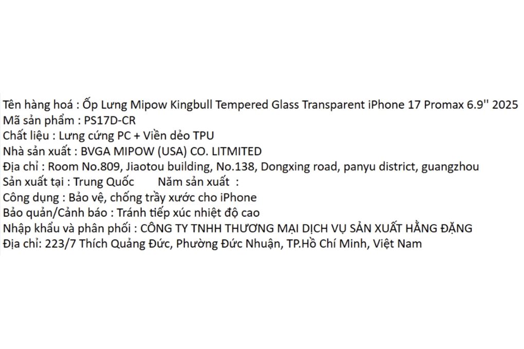 Ốp lưng iPhone 17 Pro Max PC TPU MIPOW Tempered Glass PS17D-CR Màu Trắng