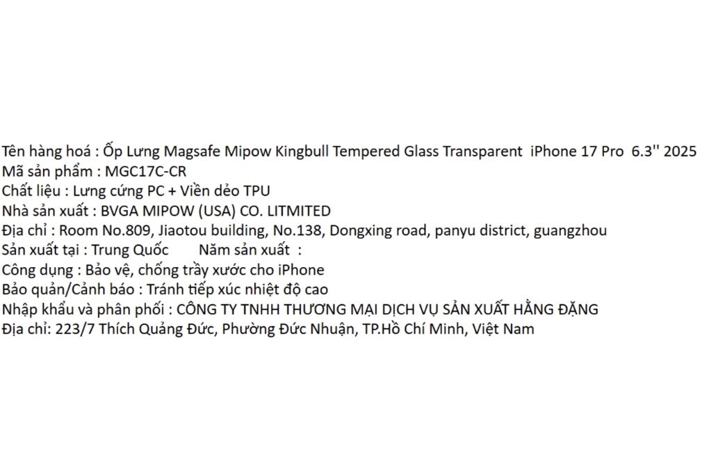 Ốp lưng MagSafe iPhone 17 Pro PC TPU MIPOW Tempered Glass MGC17C-CR Màu Trắng