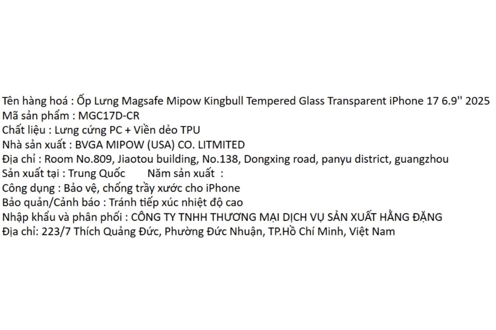 Ốp lưng MagSafe iPhone 17 Pro Max PC TPU MIPOW Tempered Glass MGC17D-CR Màu Trắng