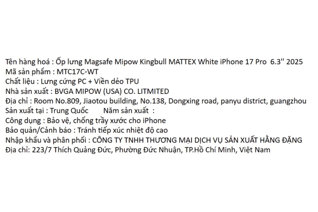 Ốp lưng MagSafe iPhone 17 Pro PC TPU MIPOW MATTEX MTC17C-WT - 6