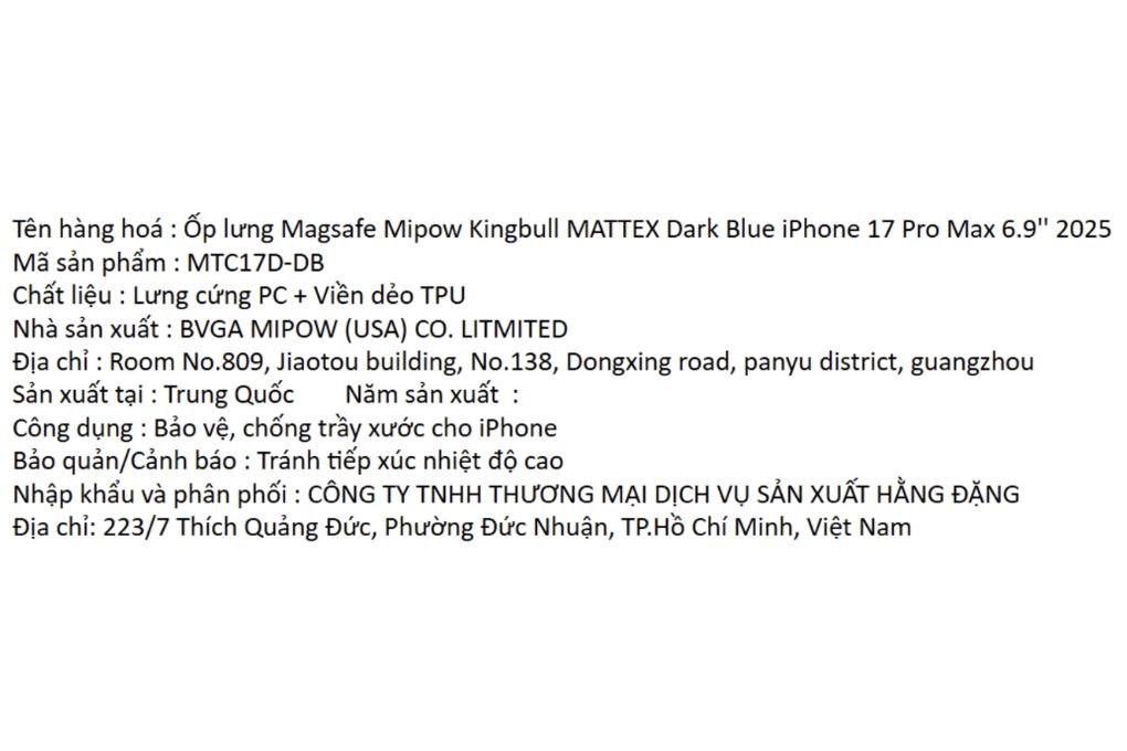 Ốp lưng MagSafe iPhone 17 Pro Max PC TPU MIPOW MATTEX MTC17D-DB Màu Xanh Dương