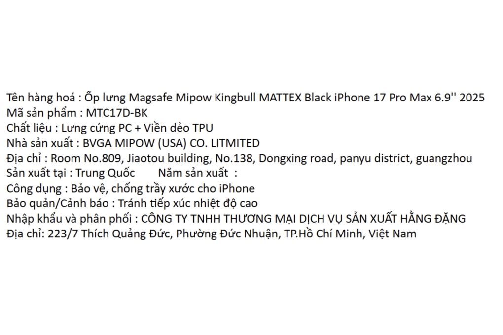 Ốp lưng MagSafe iPhone 17 Pro Max PC TPU MIPOW MATTEX MTC17D-DB Màu Đen