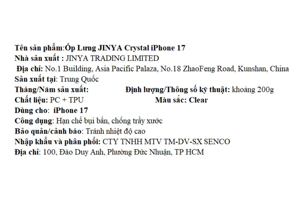 Ốp lưng iPhone 17 PC TPU JINYA Màu Trắng