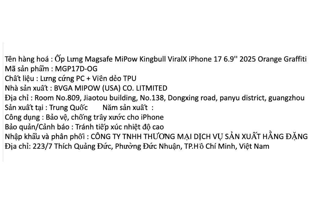 Ốp lưng MagSafe iPhone 17 Pro Max PC TPU MIPOW ViralX MGP17D-OG Màu Cam