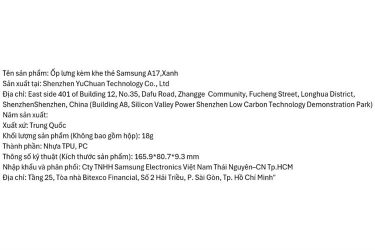 Ốp lưng Galaxy A17 PC TPU có khe đựng thẻ Samsung Màu Xanh Dương