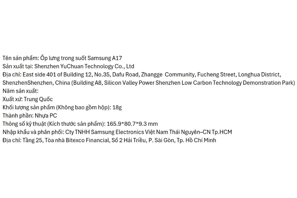 Ốp lưng Galaxy A17 PC Samsung Màu Trắng