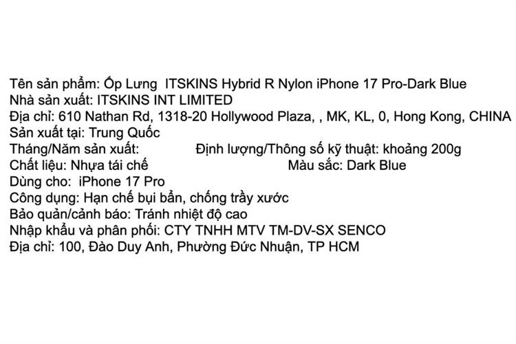 Ốp lưng iPhone 17 Pro Nylon PC TPU ITSKINS Hybrid R Màu Xanh đậm