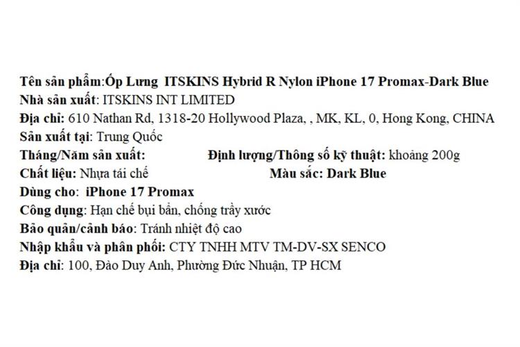 Ốp lưng iPhone 17 Pro Max Nylon PC TPU ITSKINS Hybrid R Màu Xanh Dương