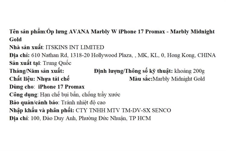 Ốp lưng MagSafe iPhone 17 Pro Max PC TPU AVANA Marbly Màu Đen