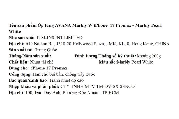 Ốp lưng MagSafe iPhone 17 Pro Max PC TPU AVANA Marbly Màu Trắng