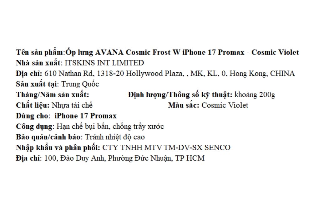 Ốp lưng MagSafe iPhone 17 Pro Max PC TPU AVANA Cosmic Frost Màu Tím