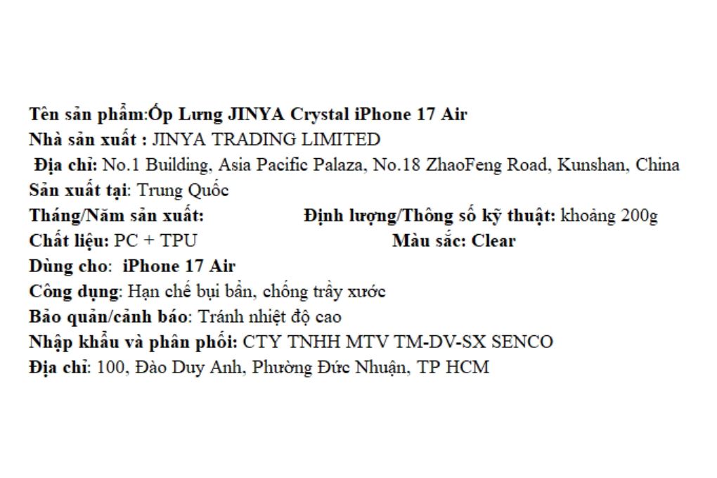 Ốp lưng iPhone Air PC TPU JINYA Màu Trắng