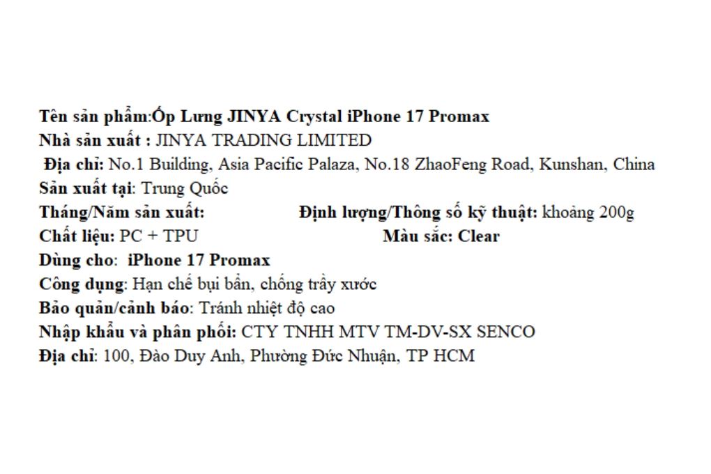 Ốp lưng iPhone 17 Pro Max PC TPU JINYA Màu Trắng