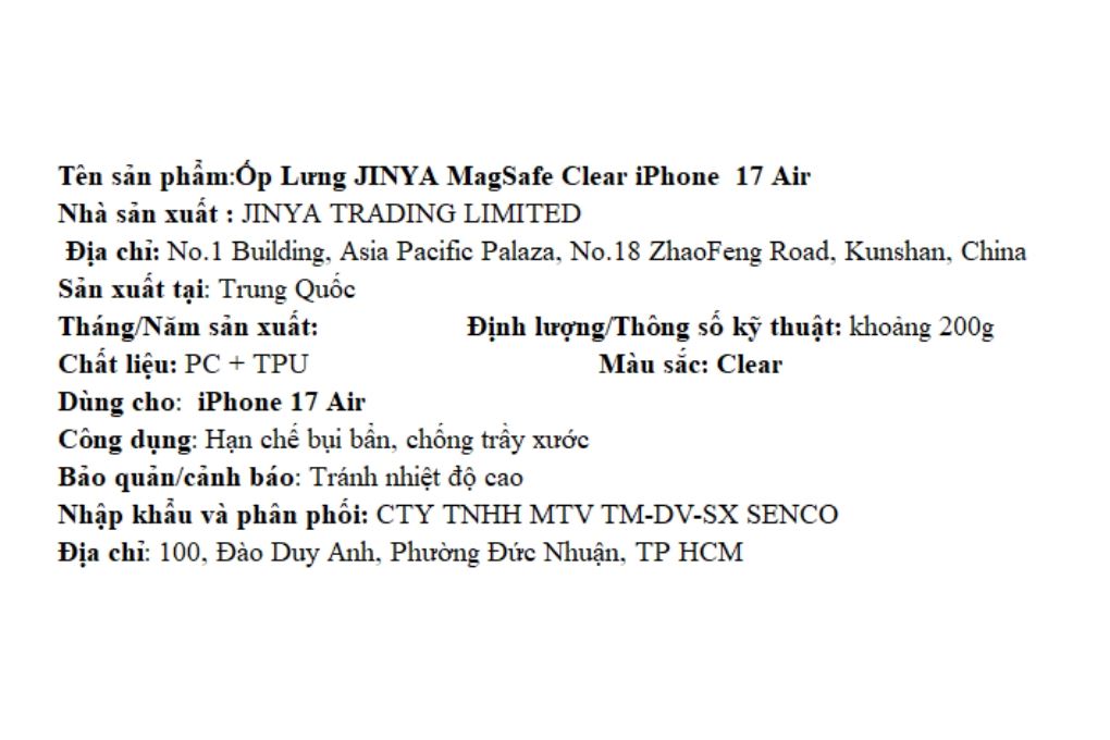 Ốp lưng MagSafe iPhone Air PC TPU JINYA Màu Trắng