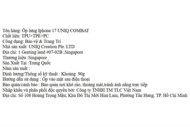 Ốp lưng MagSafe iPhone 17 PC TPU TPE UNIQ COMBAT Màu Trắng