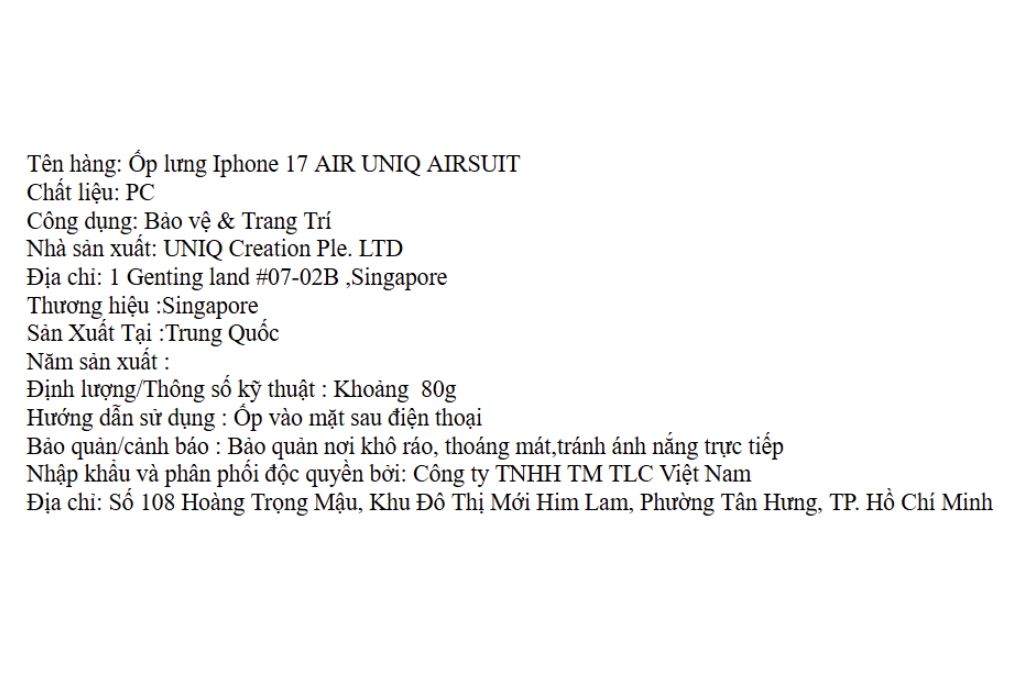 Ốp lưng MagSafe iPhone Air PC UNIQ AIRSUIT Màu Trắng