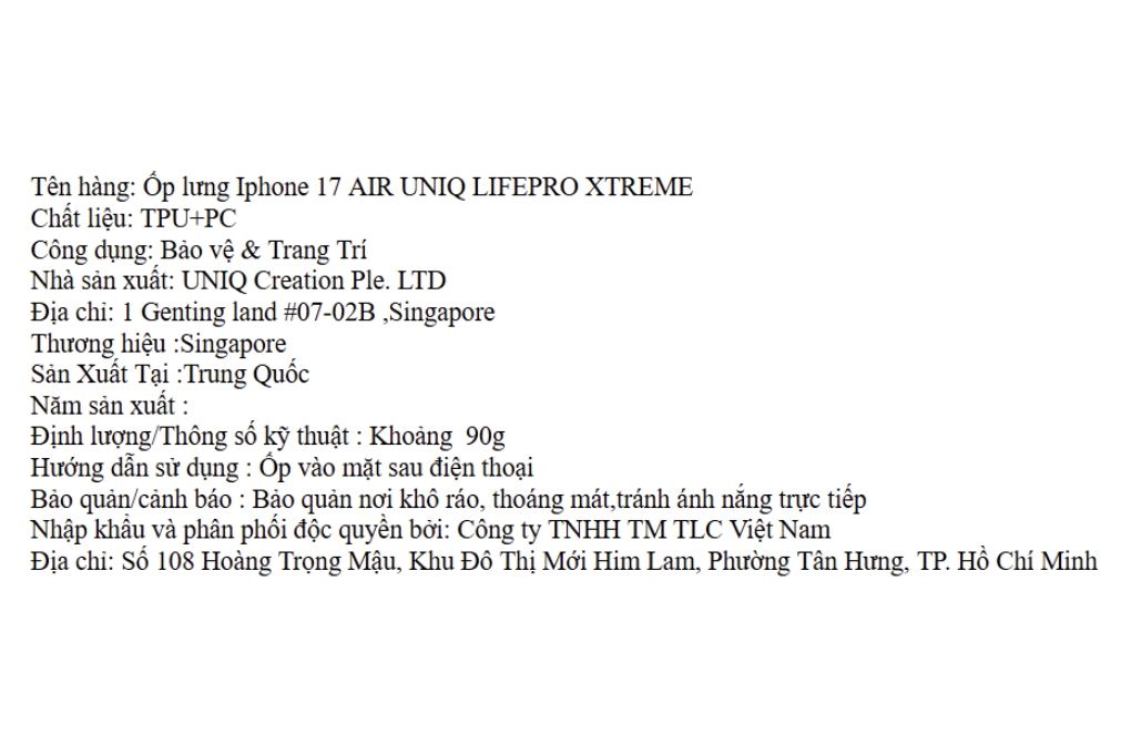 Ốp lưng iPhone Air PC TPU UNIQ LIFEPRO XTREME Màu Trắng