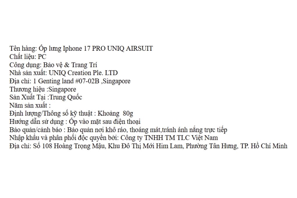 Ốp lưng MagSafe iPhone 17 Pro PC UNIQ AIRSUIT Màu Trắng