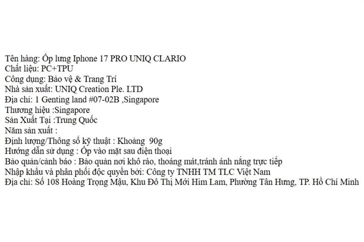 Ốp lưng MagSafe iPhone 17 Pro PC TPU UNIQ CLARIO Màu Cam