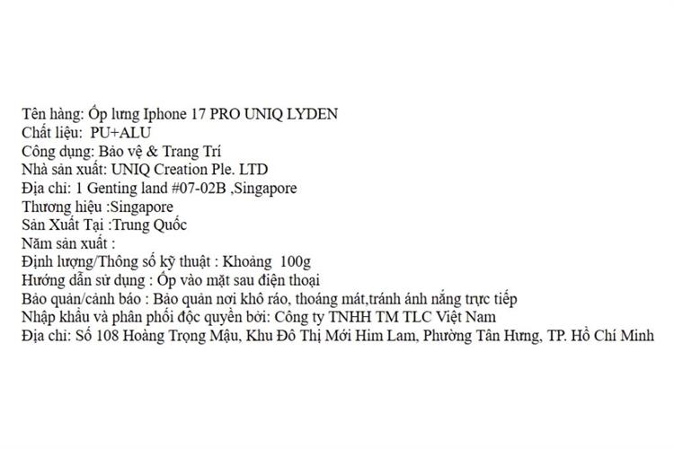 Ốp lưng MagSafe iPhone 17 Pro PU ALU UNIQ LYDEN Màu Đen