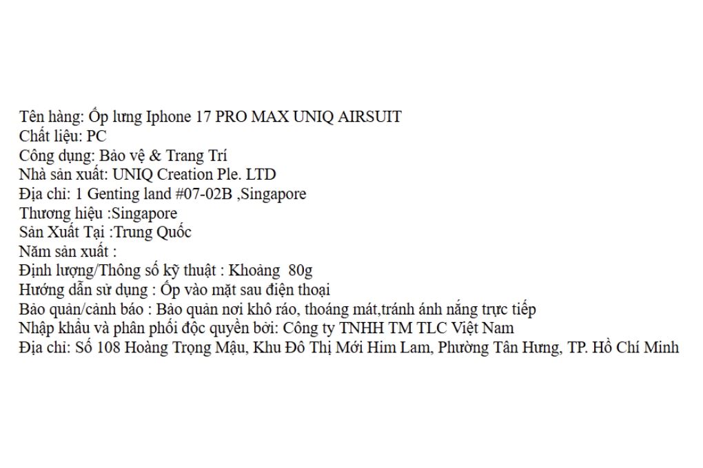 Ốp lưng MagSafe iPhone 17 Pro Max PC UNIQ AIRSUIT Màu Trắng