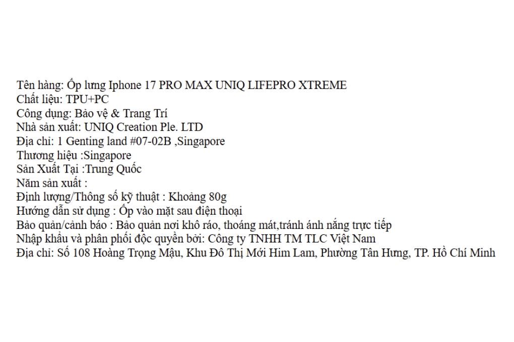Ốp lưng iPhone 17 Pro Max PC TPU UNIQ LIFEPRO XTREME Màu Trắng